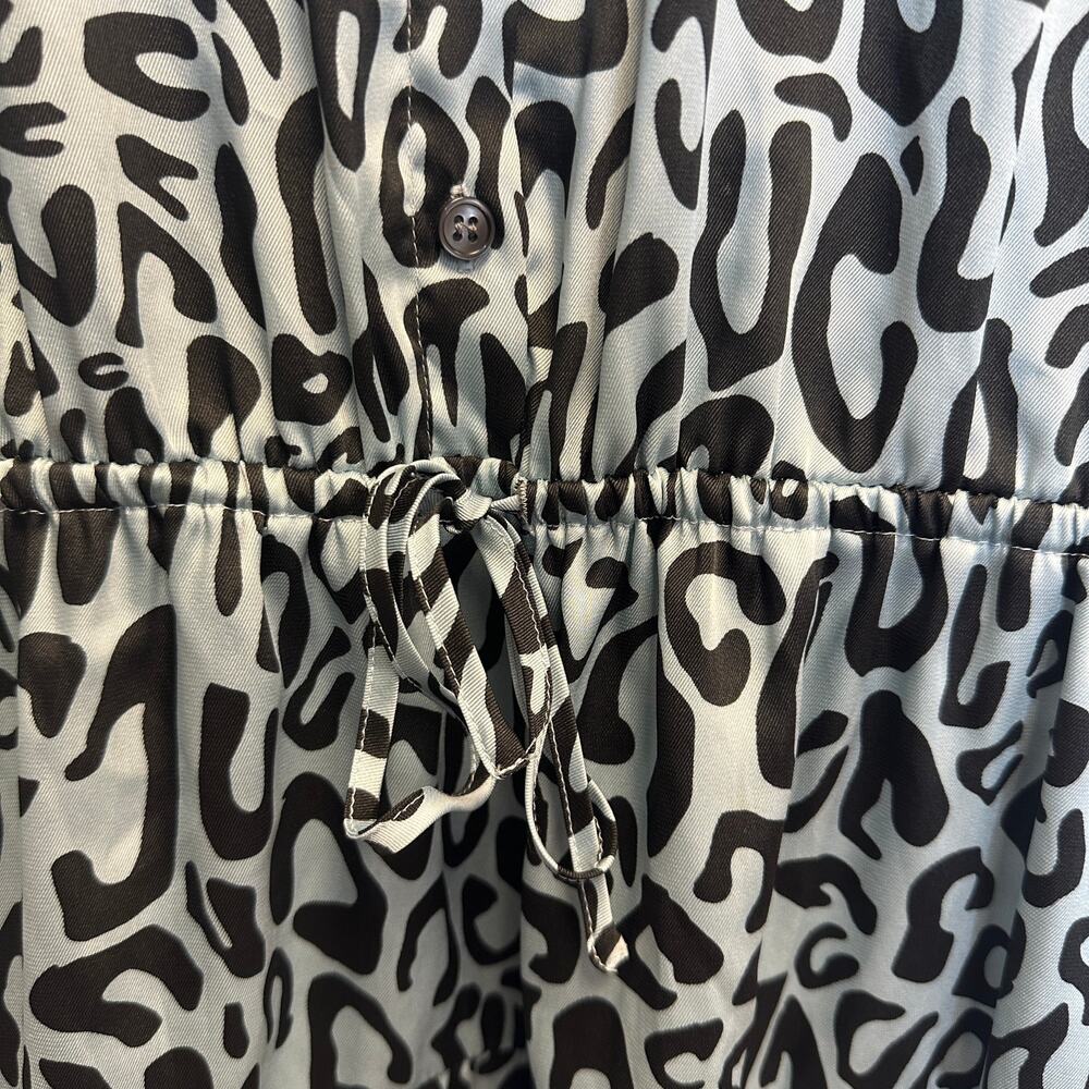 Rebecca Minkoff Aston‎ Puff-Sleeve Tiered Blouson Mini Dress Blue Leopard Large - Picture 7 of 11